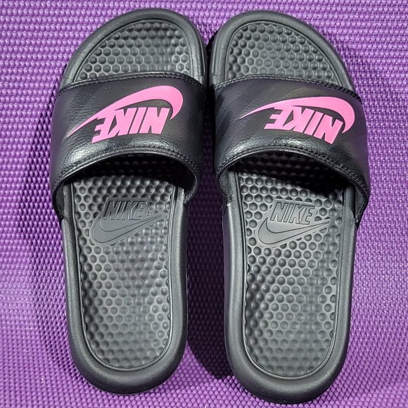 Nike Benassi JDI Black/Pink Comfort Slides - Women's 6 - Picture 5 of 8
